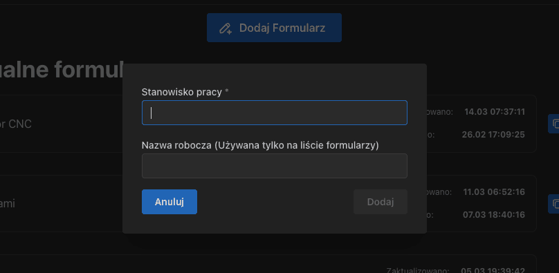 Nowy układ listy formularzy