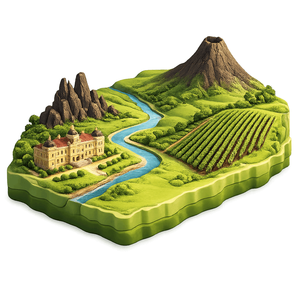 Artistic illustration of the Dolny Śląsk wine region.