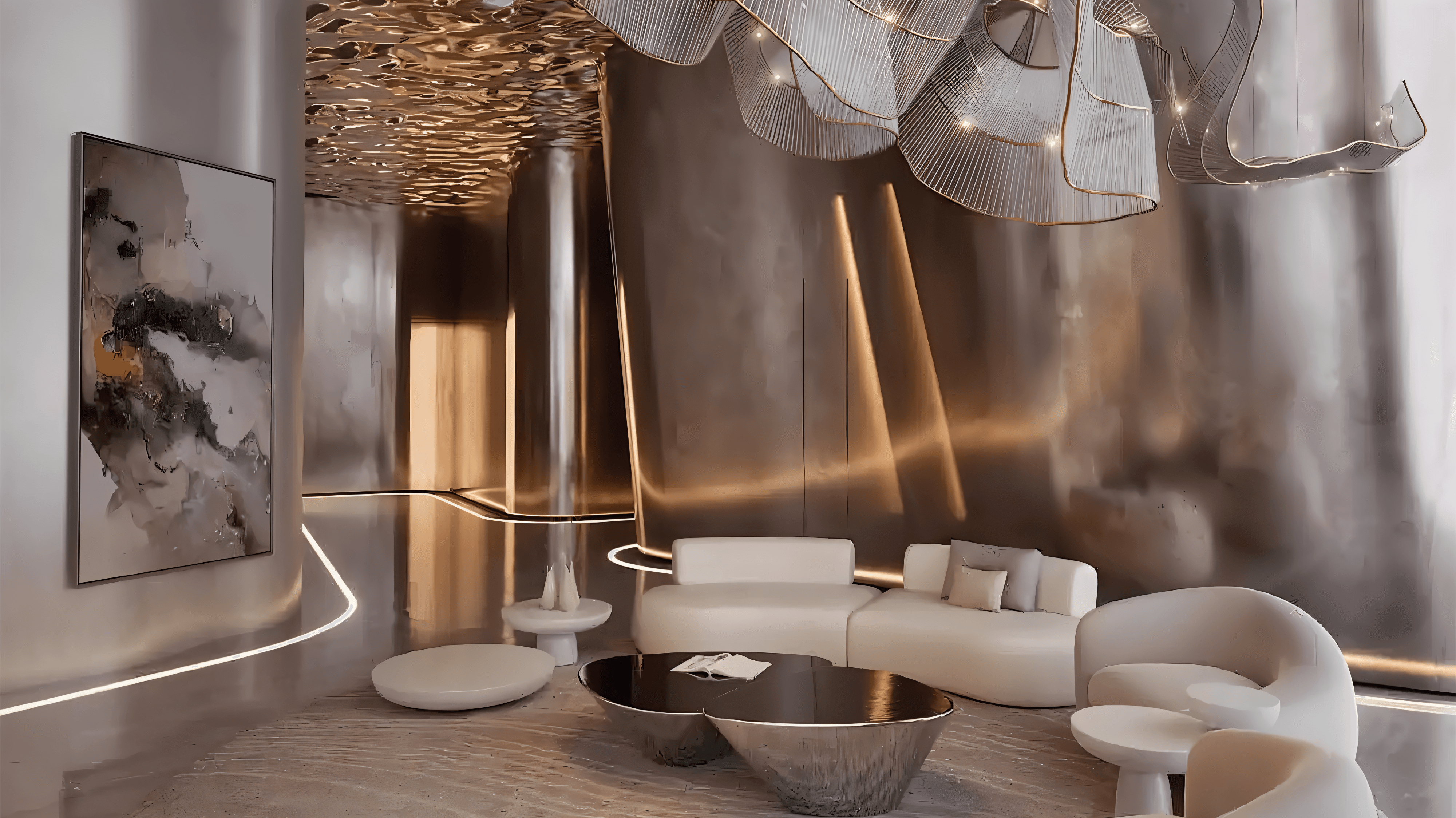  A modern living room featuring sleek white furniture, designed for comfort and style in a hotel or residence setting.