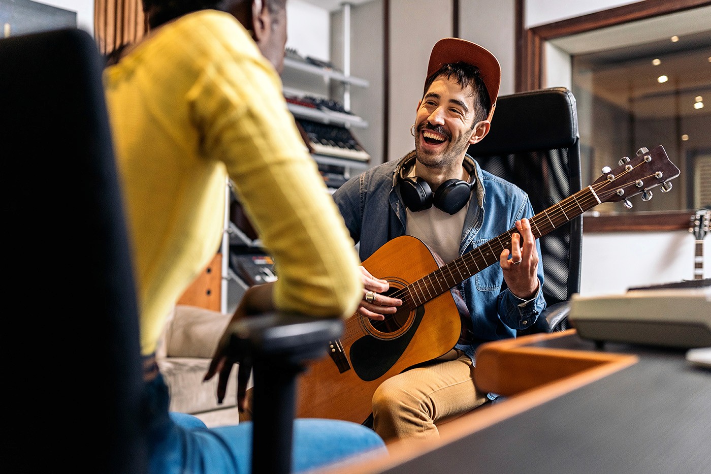 Student playing guitar