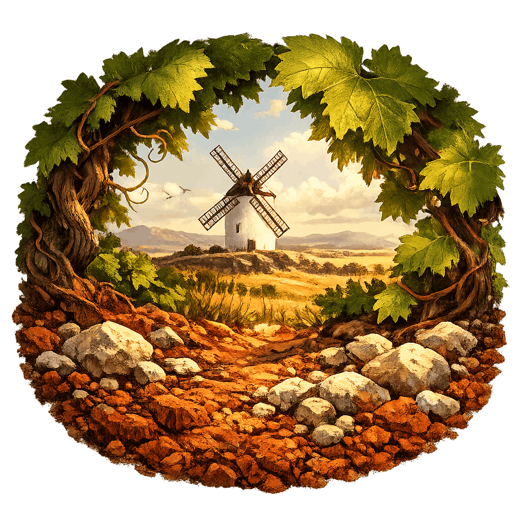 Detailed graphic of the Valdepeñas wine region.