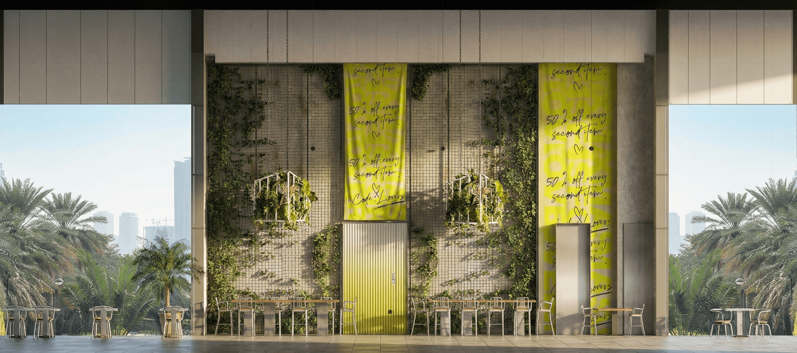 Elevation of the walkway and lounge