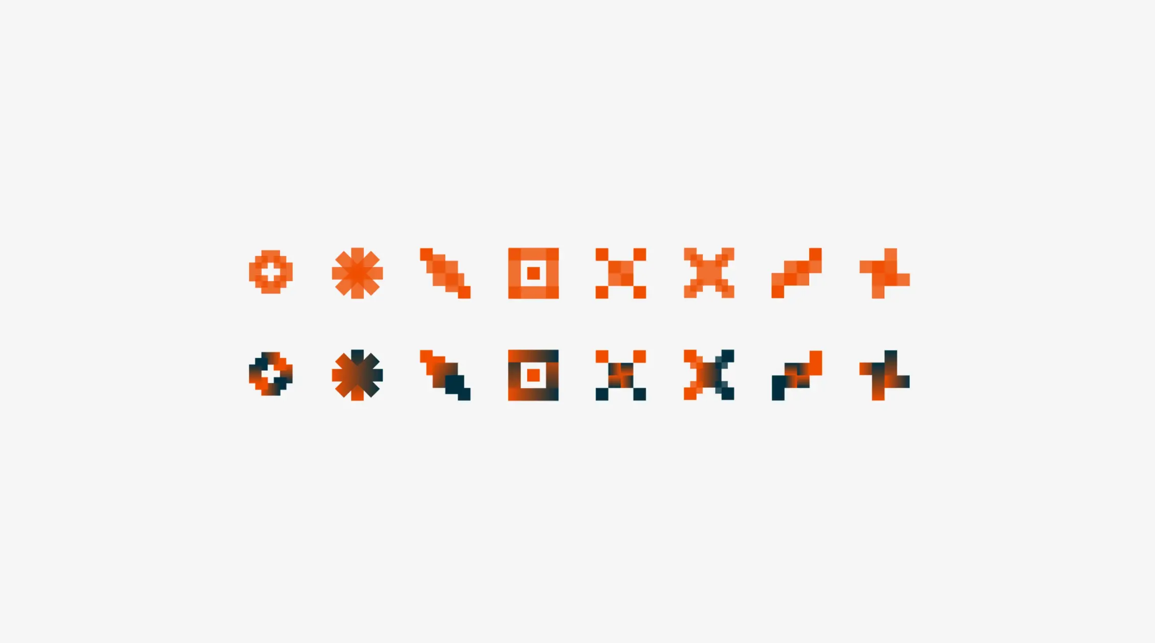 Grid of orange pixel-art UI symbols on a light background, reflecting tech brand strategy.