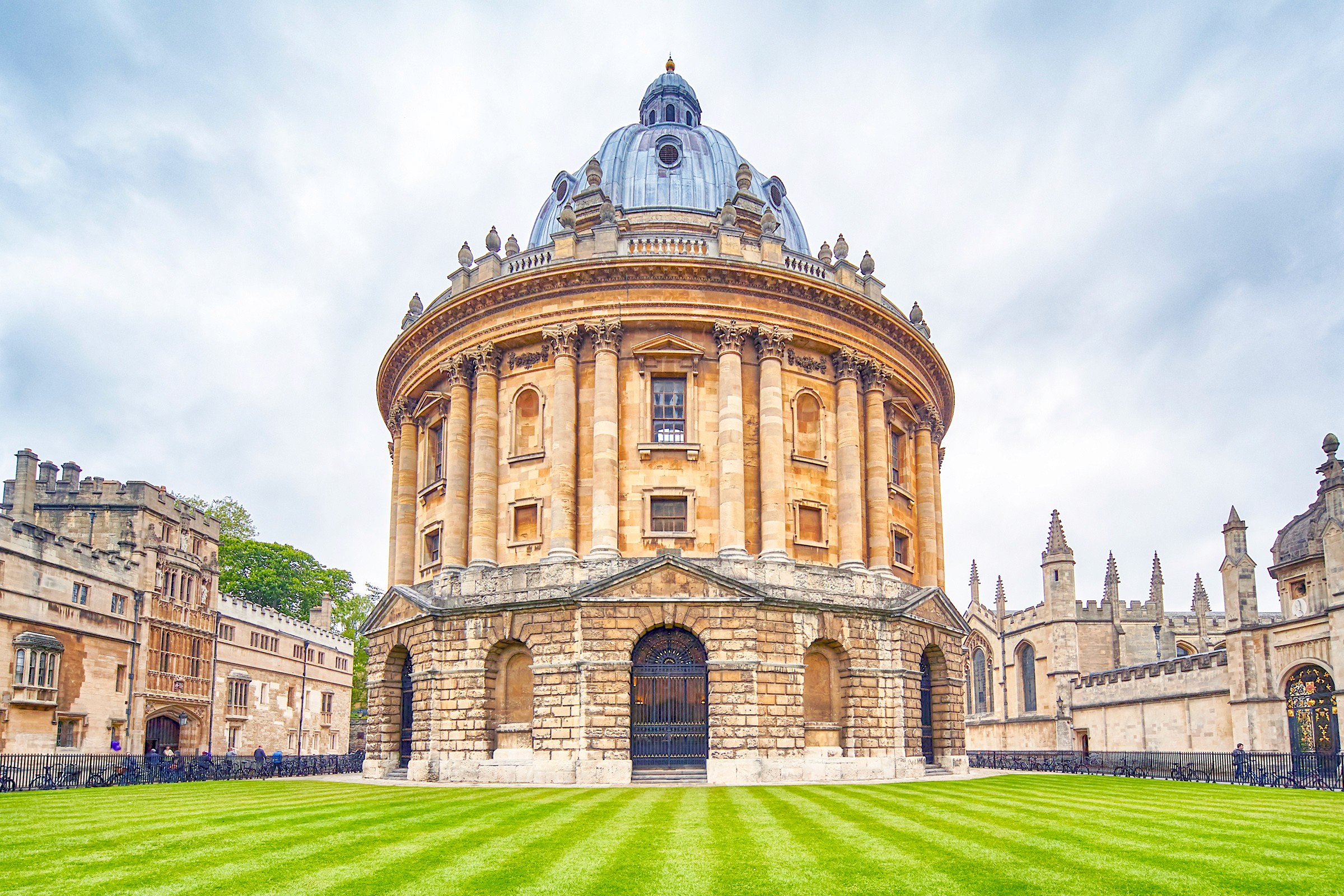 Radcliffe Camera at Oxford University, England, with surrounding historic architecture.