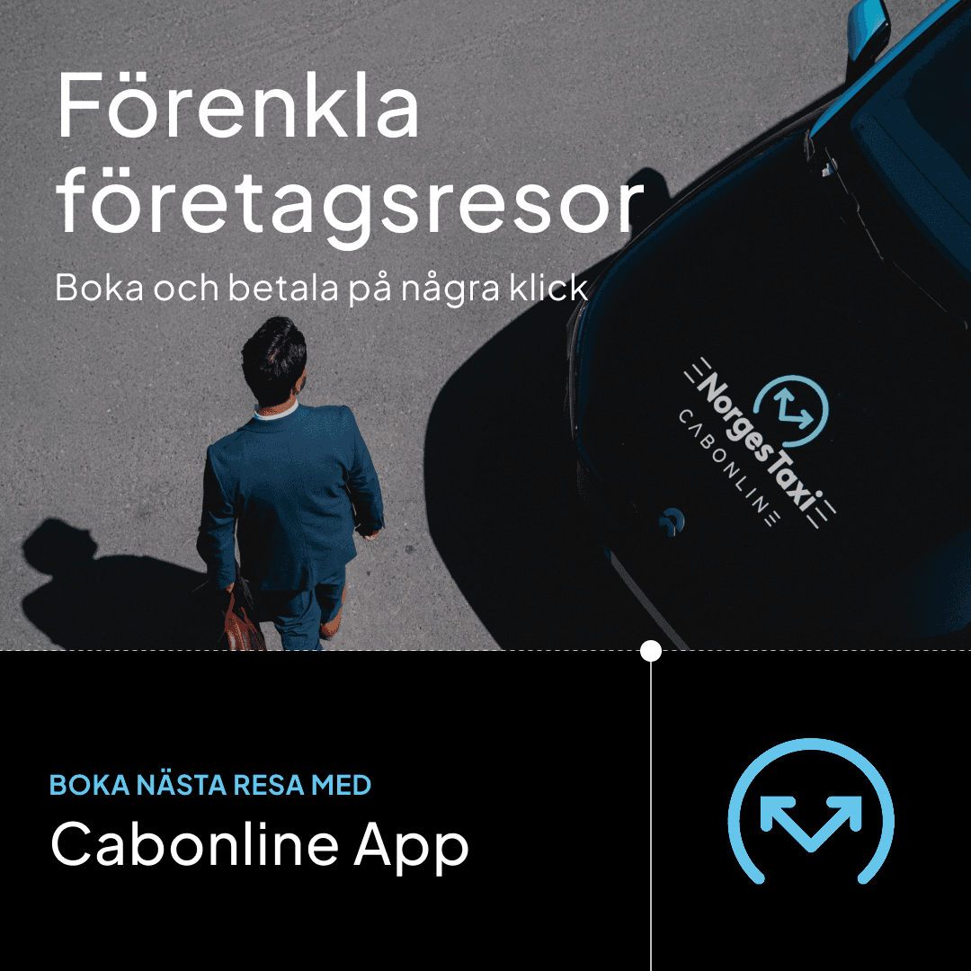A digital advertisement for a business travel app, showing a person walking beside a branded taxi from above.
