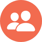 User profile icon with two white silhouettes on an orange circle background.