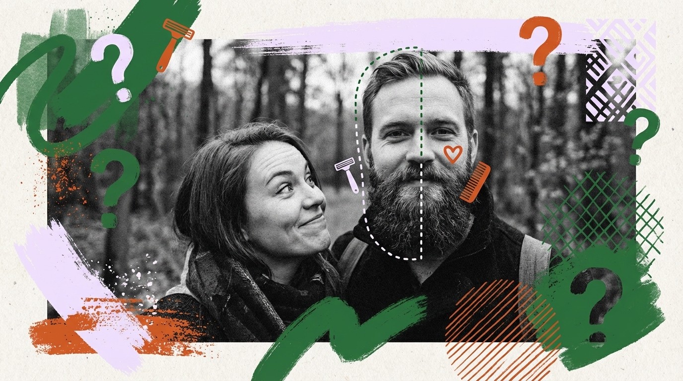 Mand med velplejet skæg og glatbarberet alternativ i naturligt lys