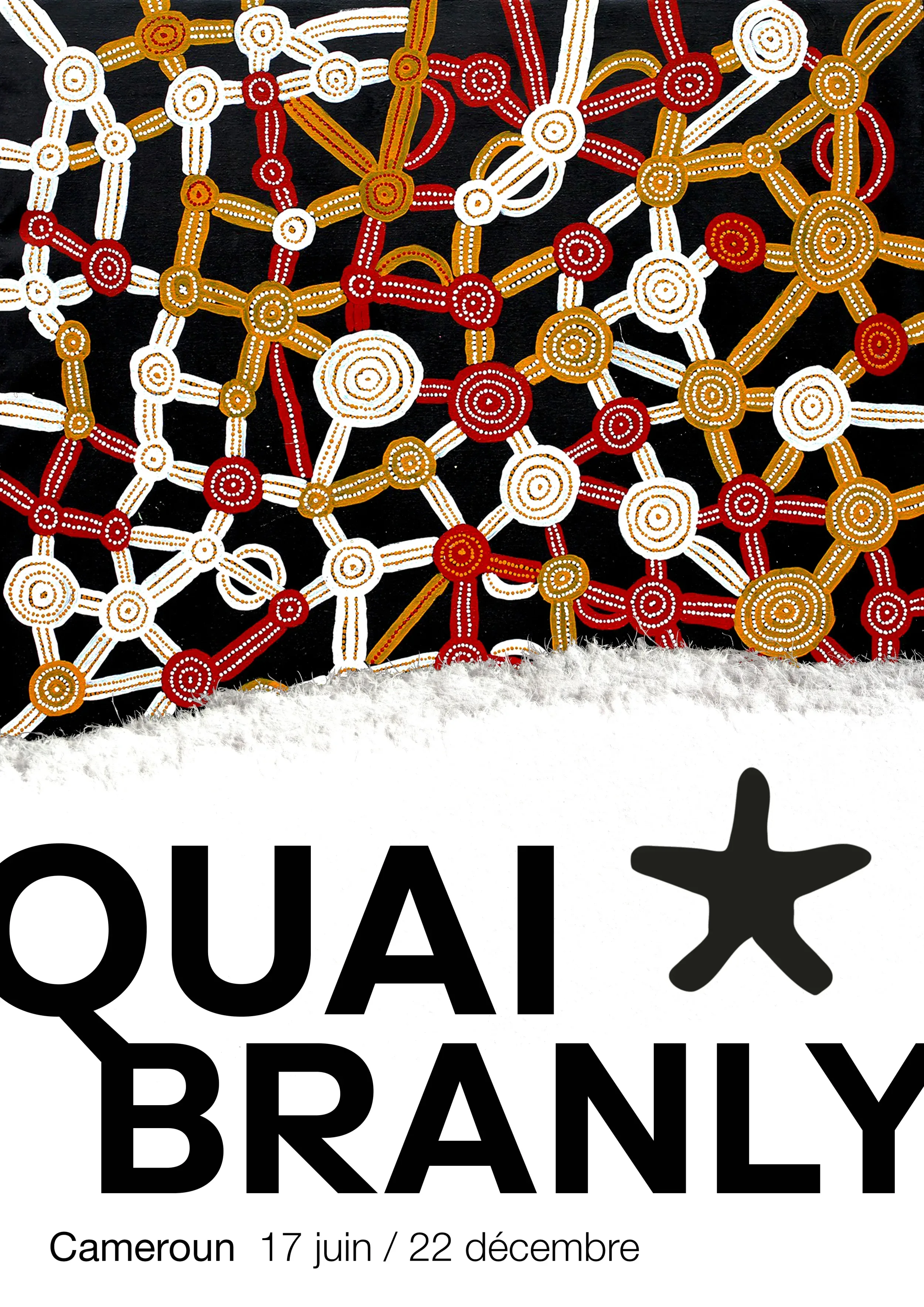 Affiche du quai Branlty mettant en scène une déchirure du papier de l'affiche, permettant d'entrer à travers le papier directement dans l'exposition