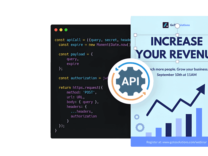 API integration feature for automating banner production workflows with code-based design generation and asset management.