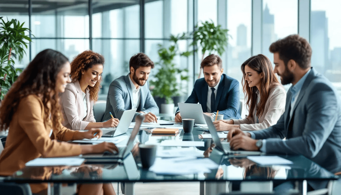 A team of professionals discussing business process management