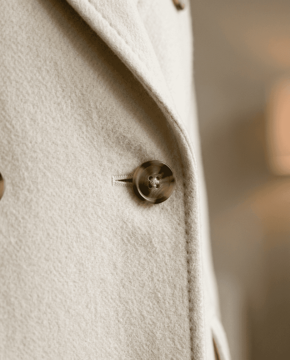 Double-Breasted Camel Cashmere Coat — Ivory — detail
