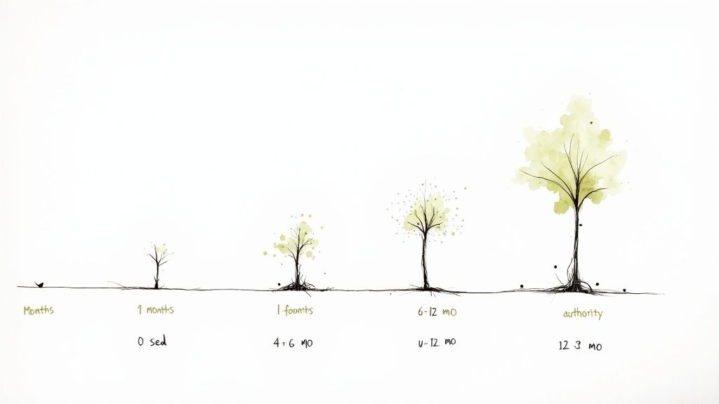 A person watering a small sprout in a pot, symbolizing the gradual growth of SEO.