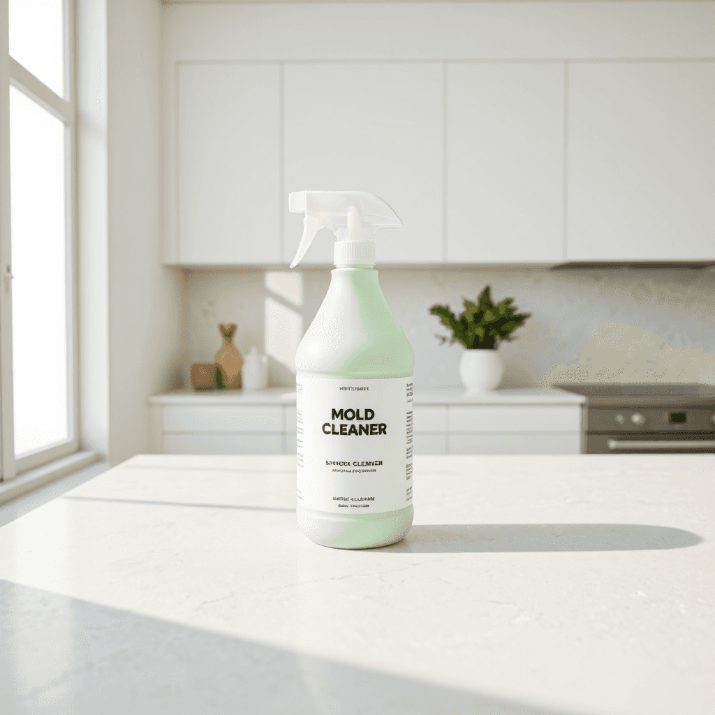 product photography of a bottle of premium mold cleaner spray