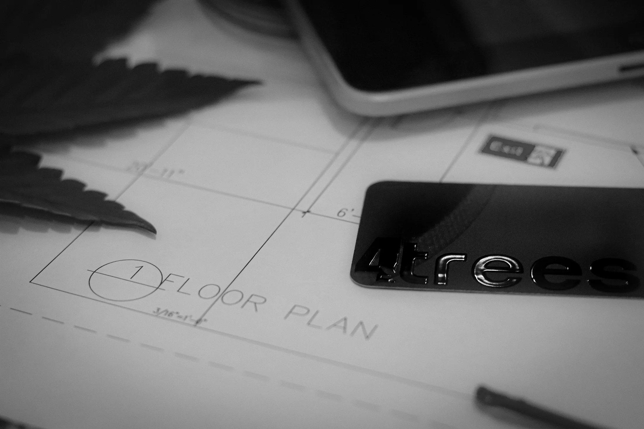 4trees Cannabis Building business card on a facility floorplan