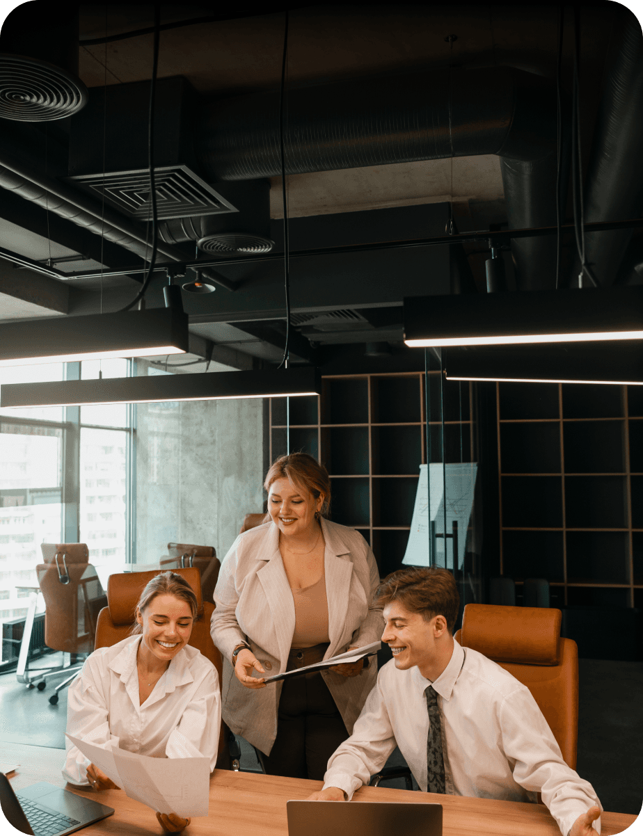 Office workers smiling