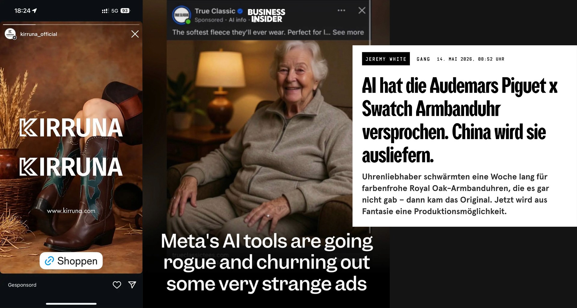 Beispiele fehlgeleiteter AI-Creatives.