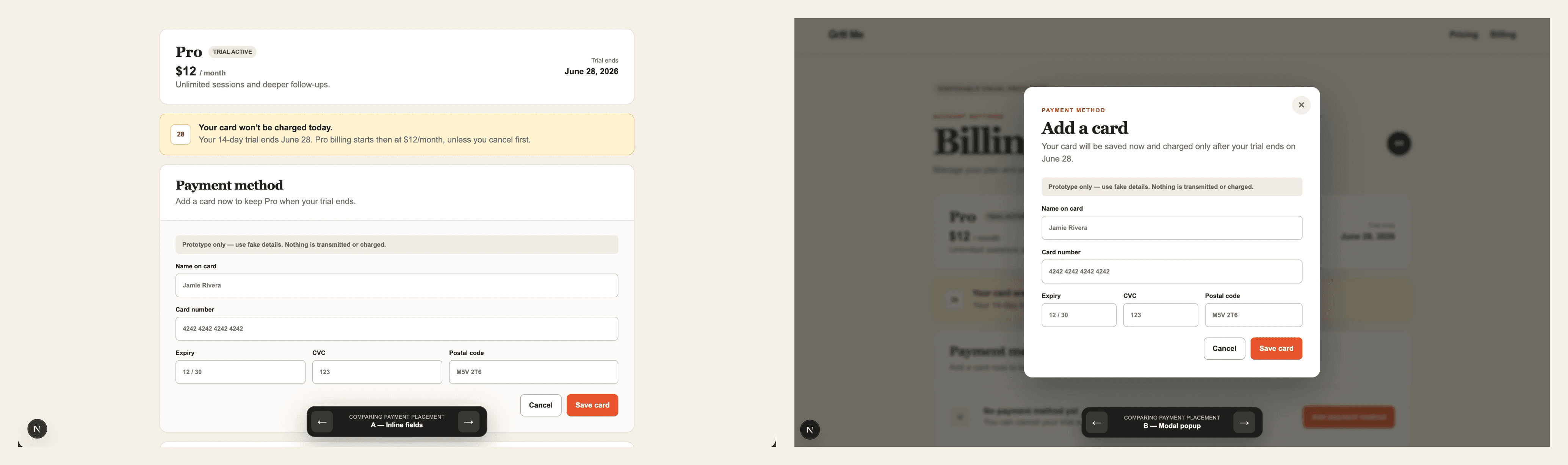Visual mockups created using the handoff skill in Codex