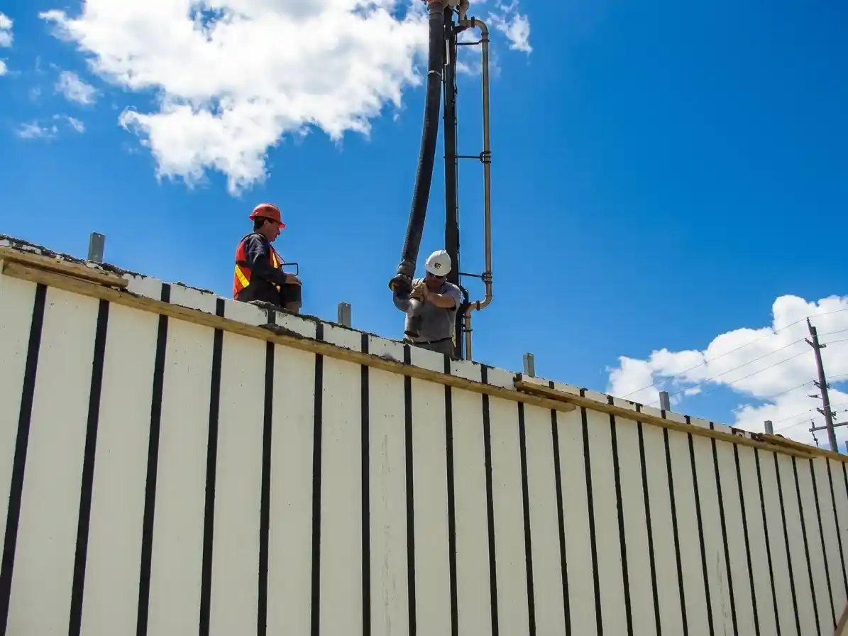 A man pouring concrete into an ICF wall
