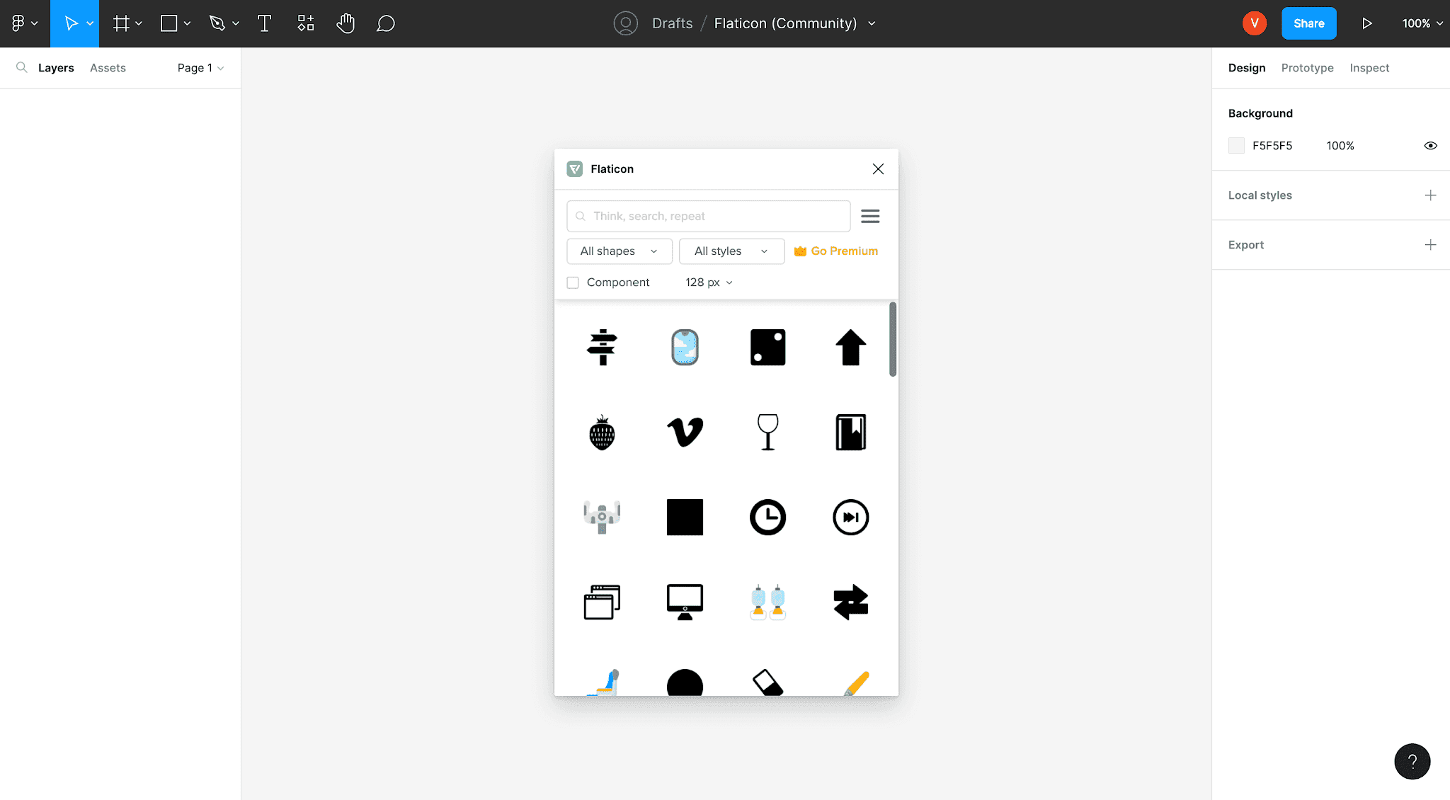 browsing vector icons via Flaticon figma plugin