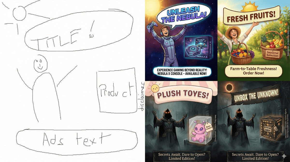 "Create a ad for a [product] following this sketch."