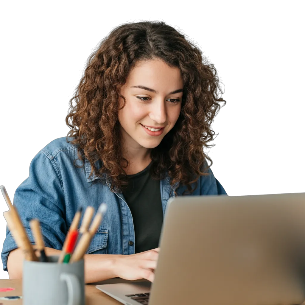 A young woman working on her laptop