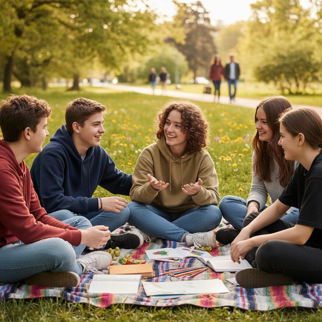 Conversion Truth for Families - 4 young women placing their hands on the back of a woman in a green top.