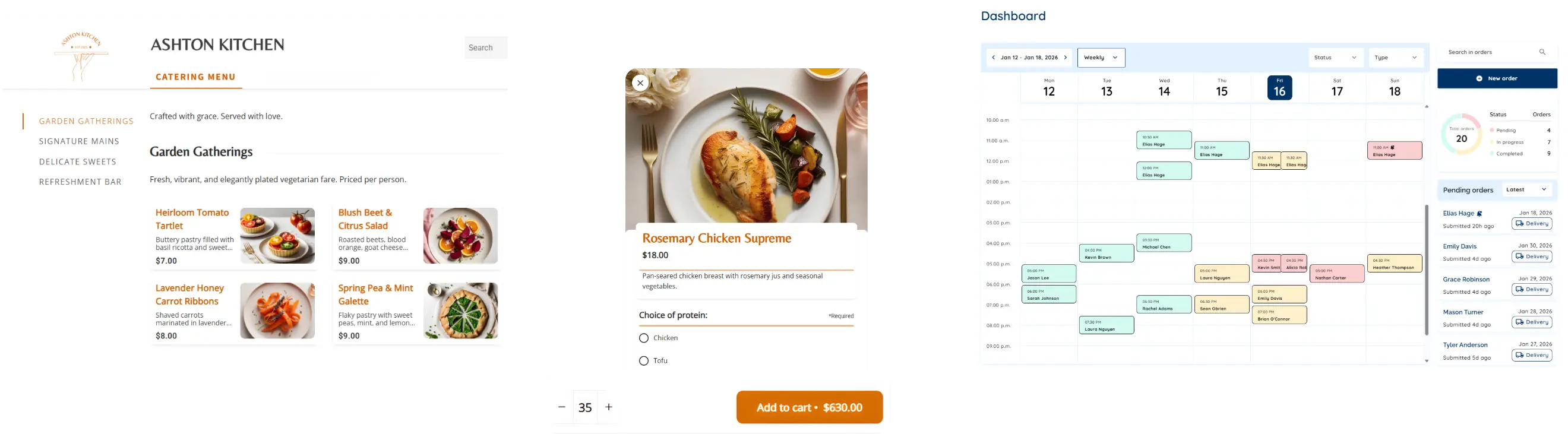 Rally Catering back office console dashboard for managing recurring corporate catering orders and production