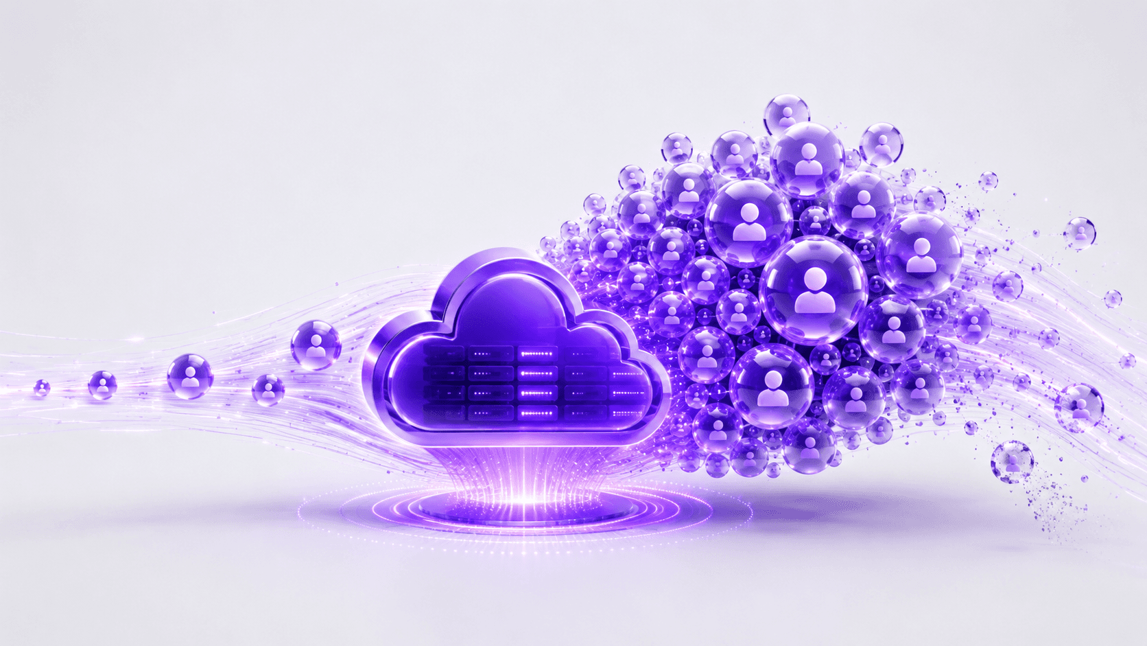 A 3D application build uploading to a purple cloud that streams to multiple browser windows, illustrating Vagon Streams distribution
