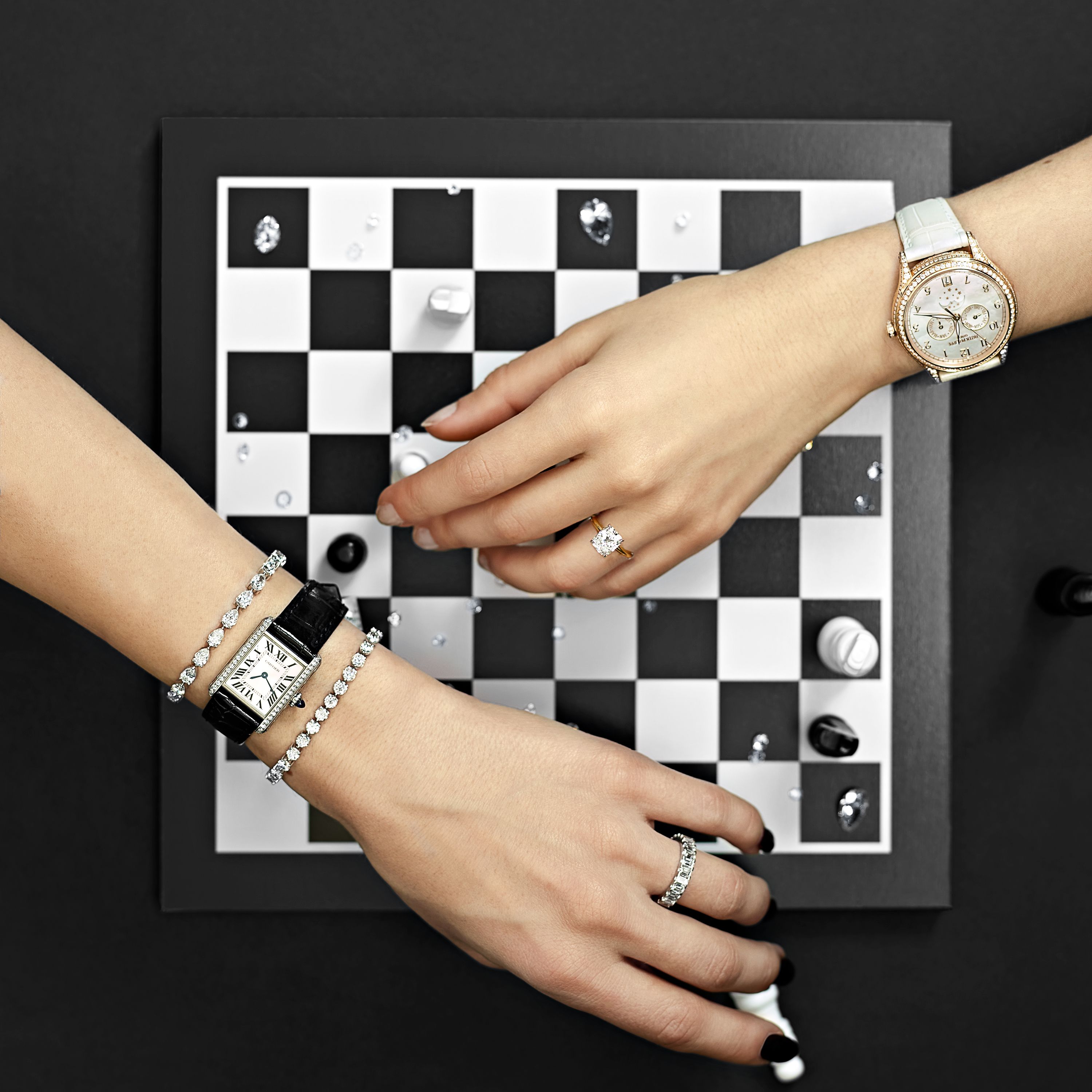 Women Playing Chess with Jewelry