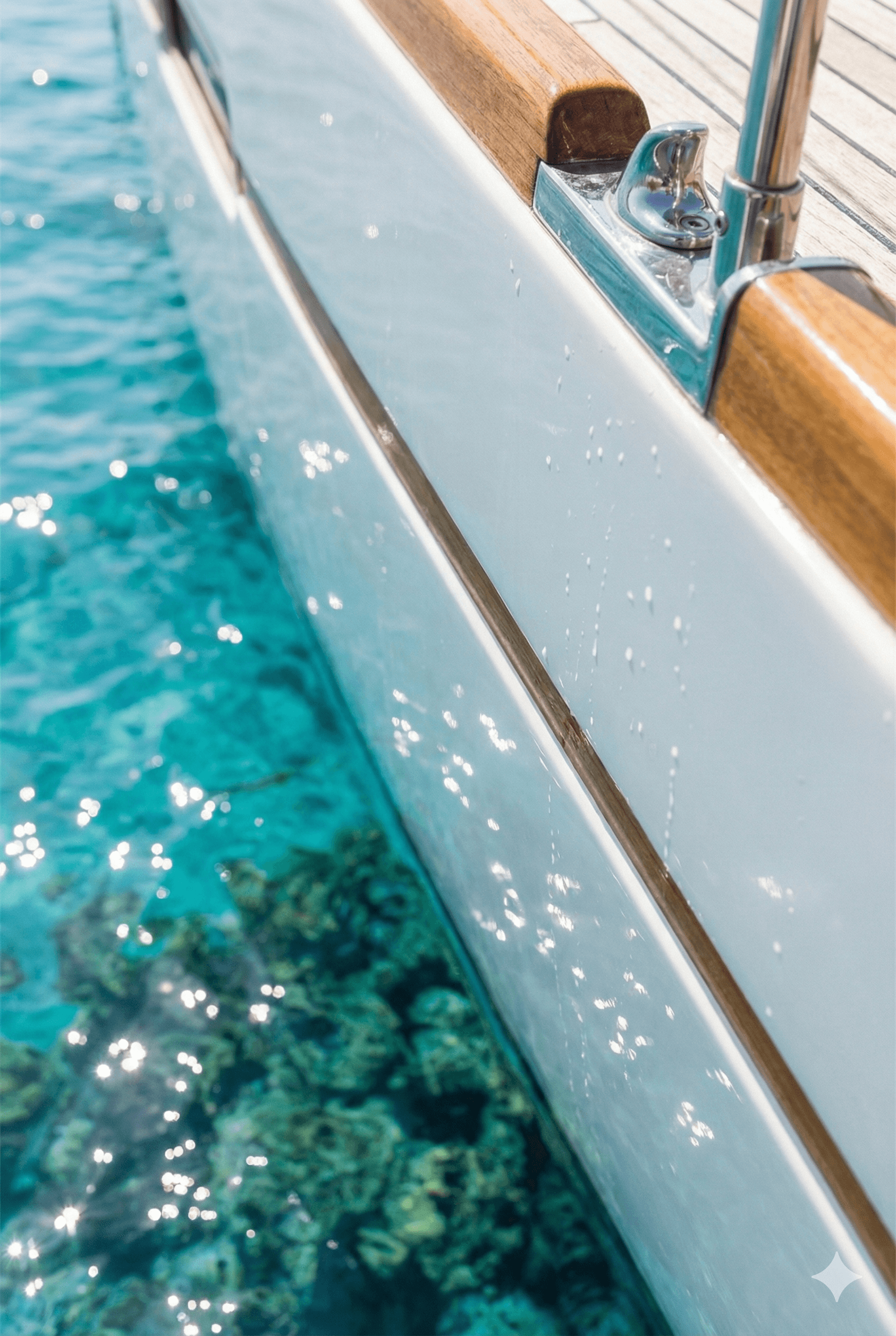 Boat hull protected with XPEL marine paint protection film above ocean water