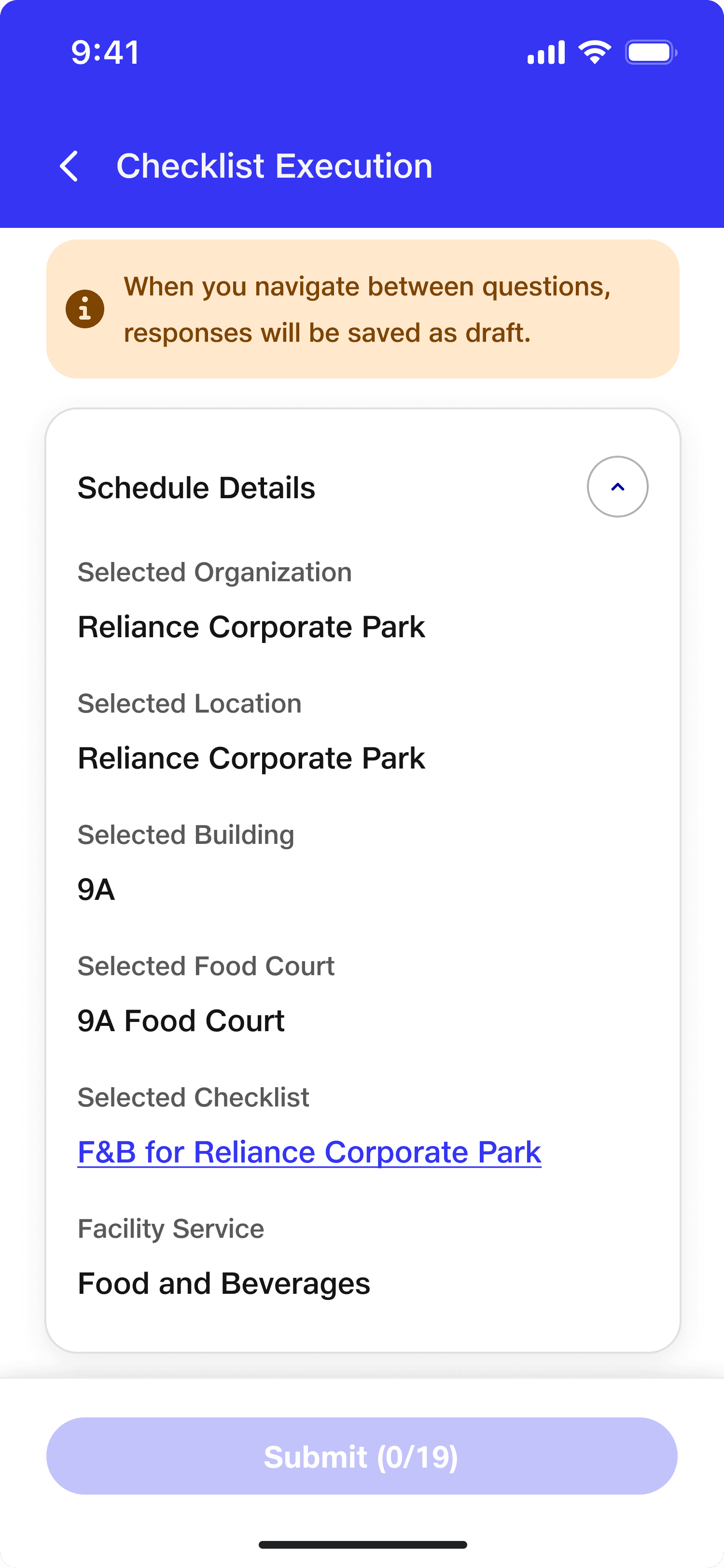 Checklist Execution (Expanded Schedule View)