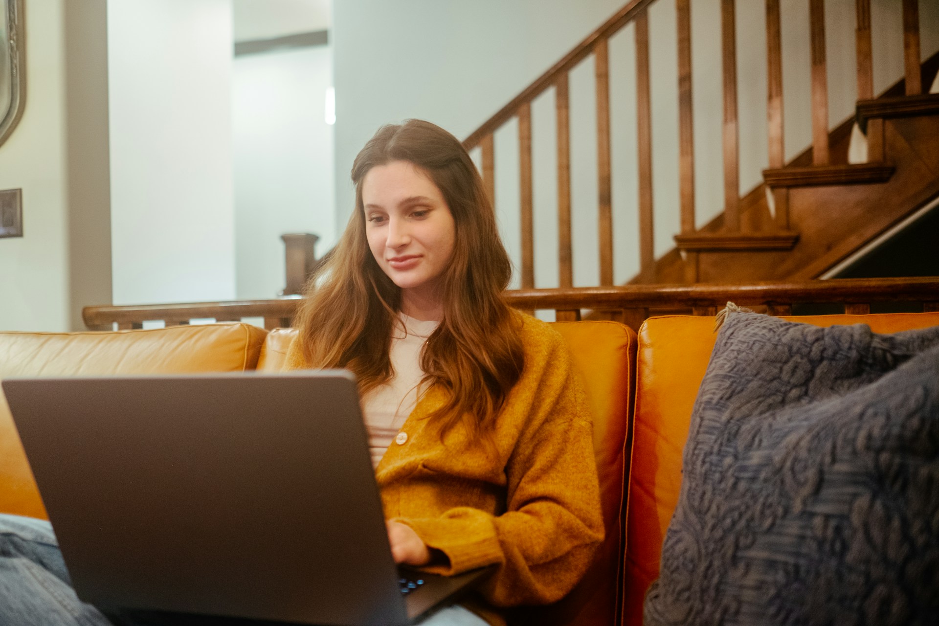 A woman sitting on a couch