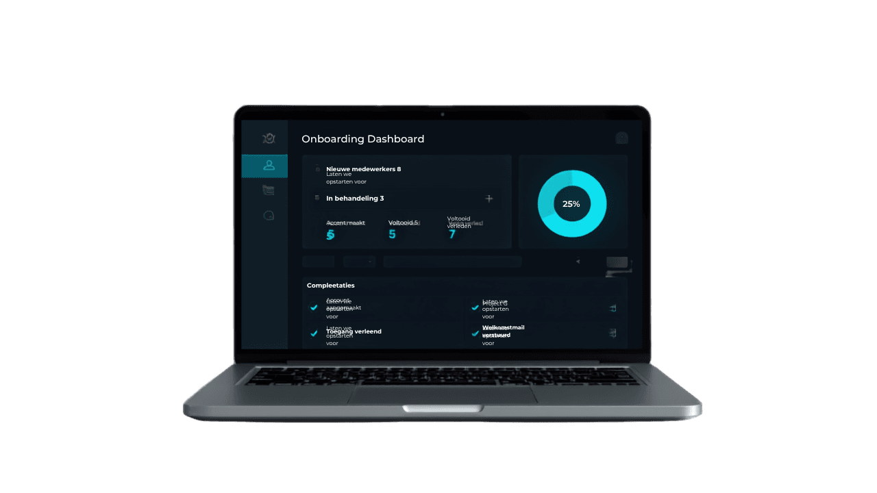 Dashboard van het HR-onboardingsysteem van Fydex met live voortgang van nieuwe medewerkers