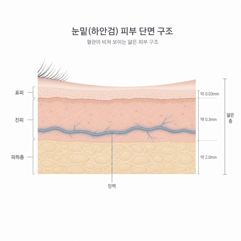 눈밑 얇은 피부 아래로 비치는 정맥