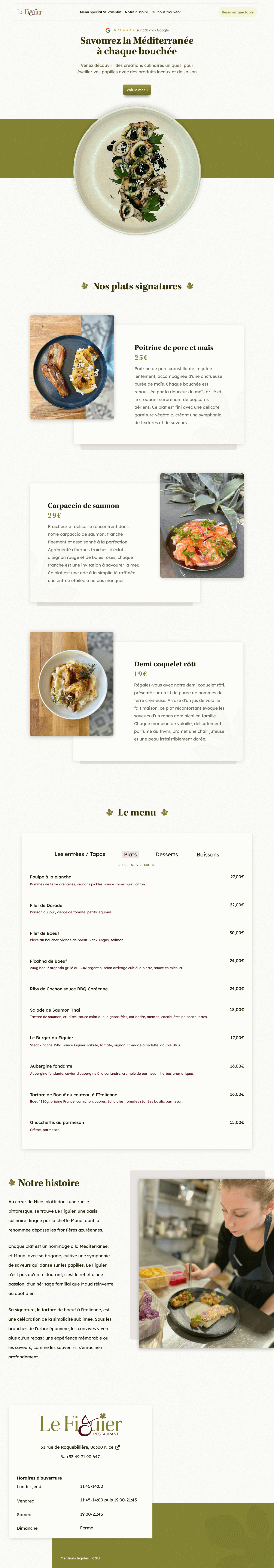 Screenshot of Le Figuier restaurant landing page