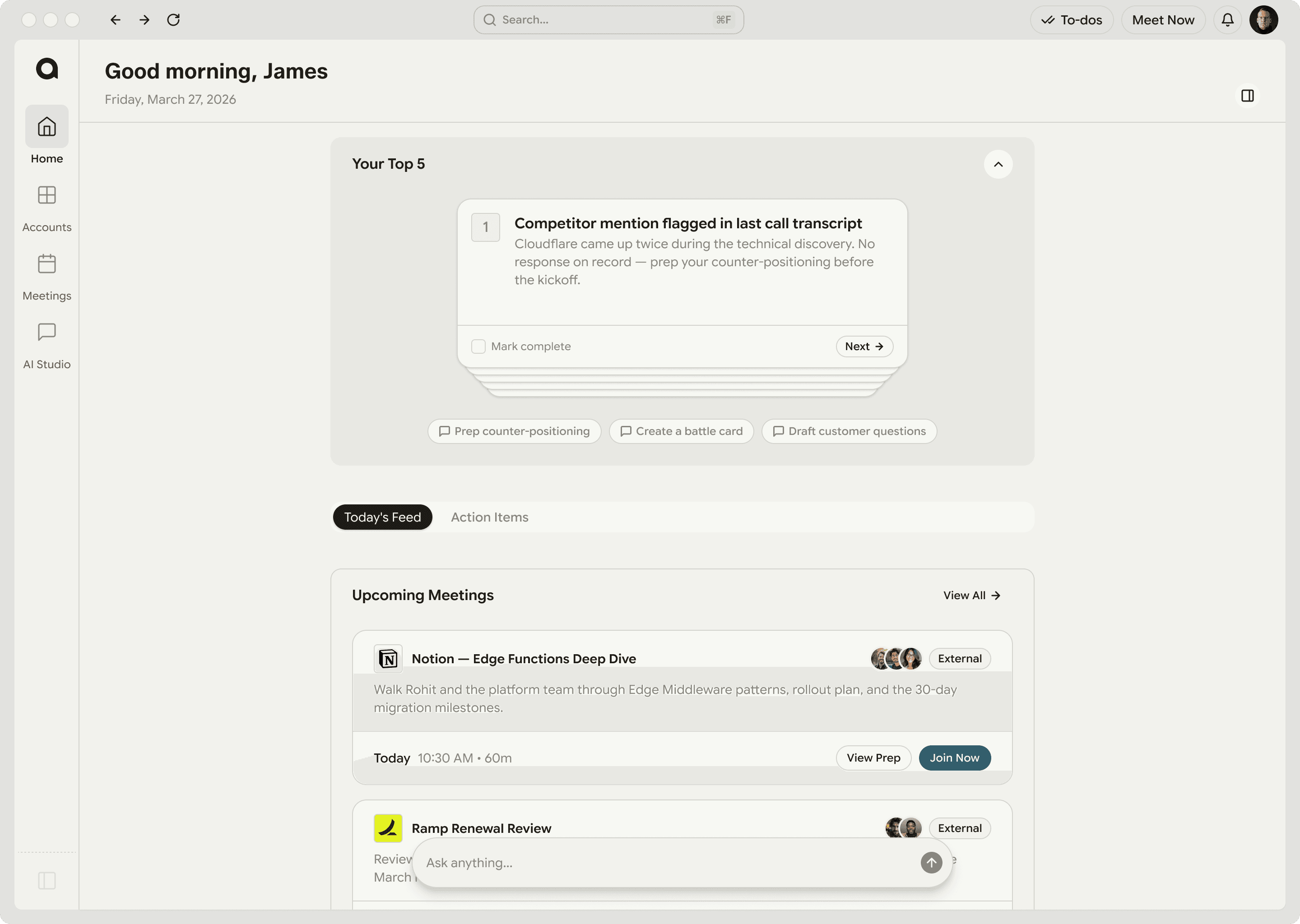 Daily briefing interface