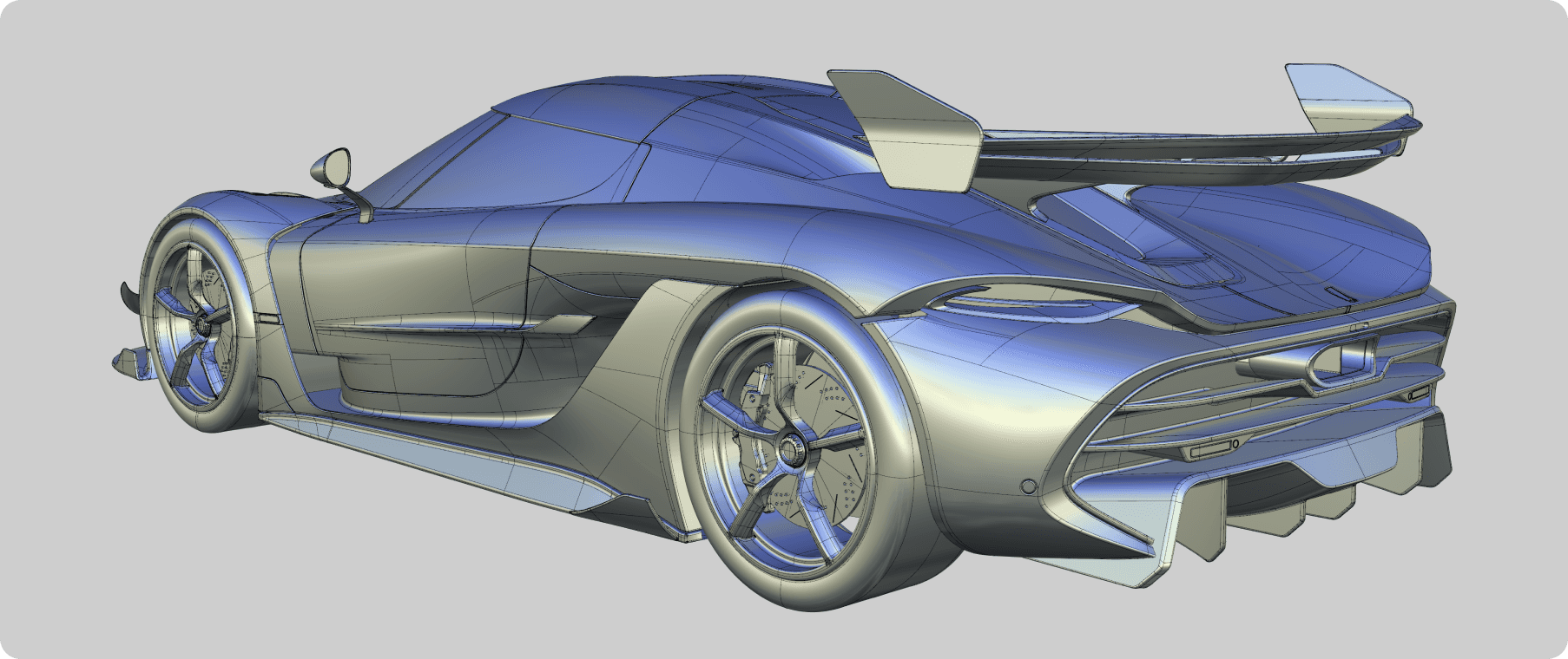 A rear skyshade render of koenigsegg Jesko done in Autodesk Alias.