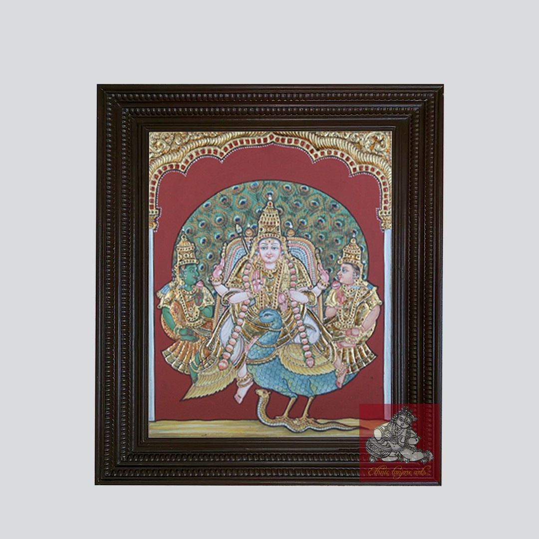 Murugan, Valli, and Devyani Tanjore Painting