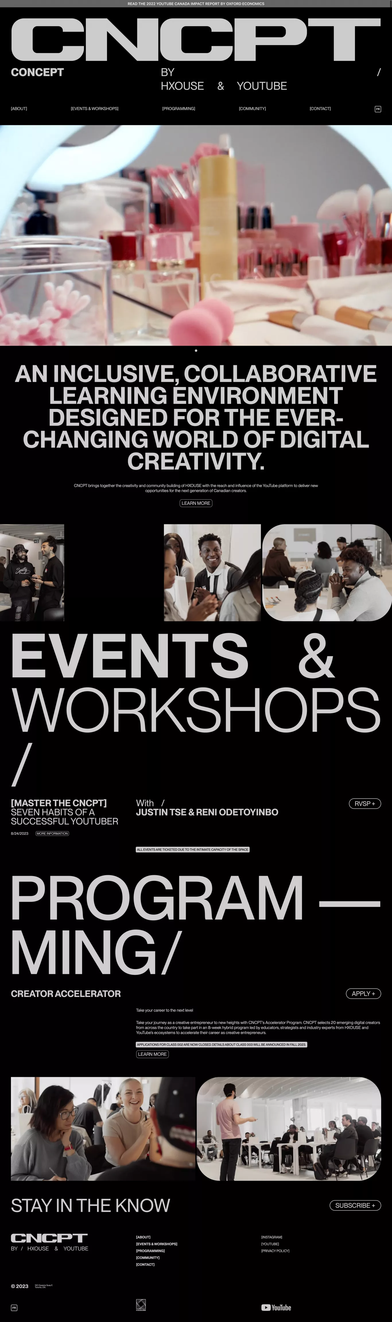 CONCEPT by HXOUSE & YouTube other page screenshot showcasing Event and Education design