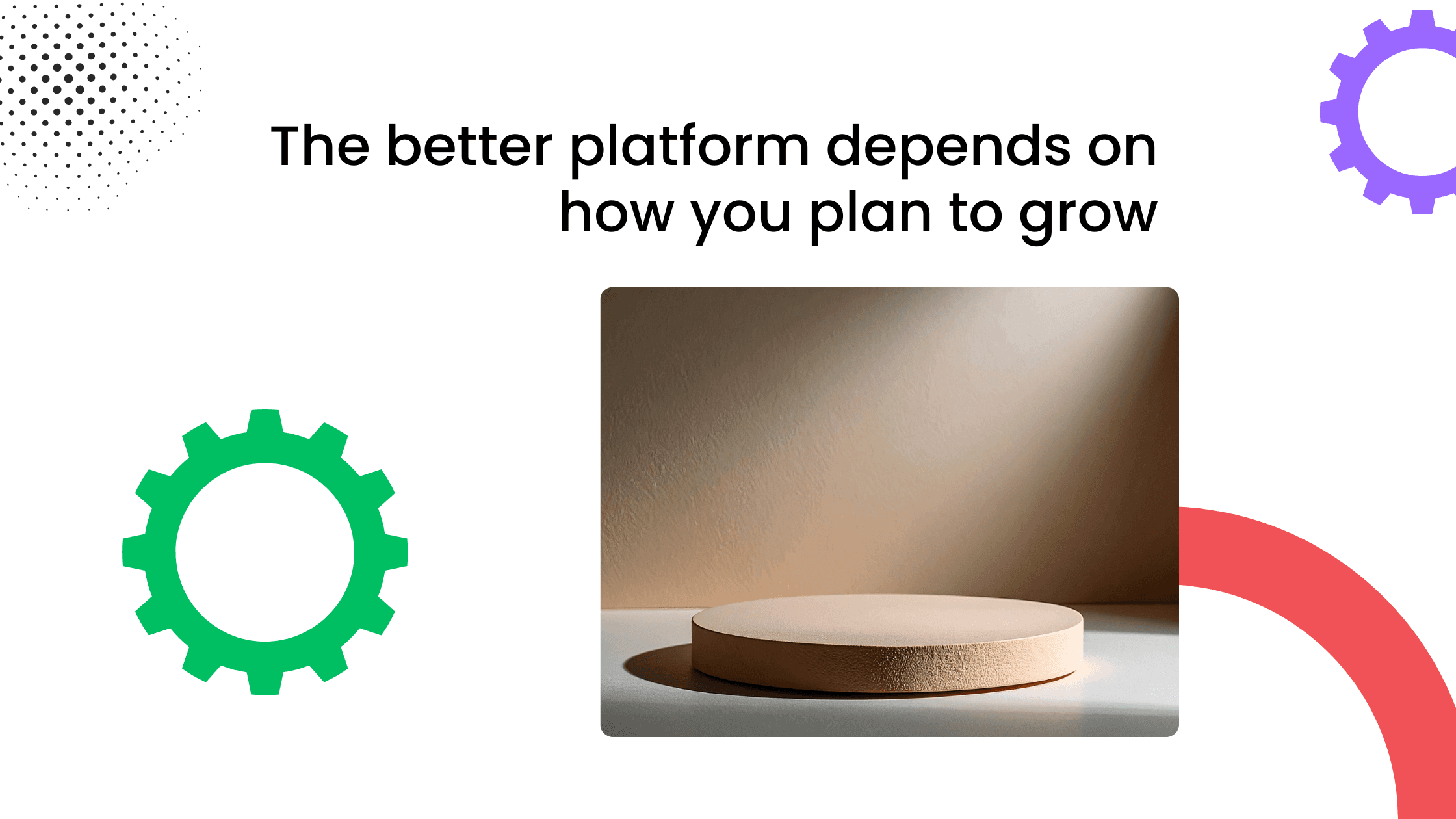 Minimal podium illustration in a creative about choosing a coaching platform based on business growth plans.