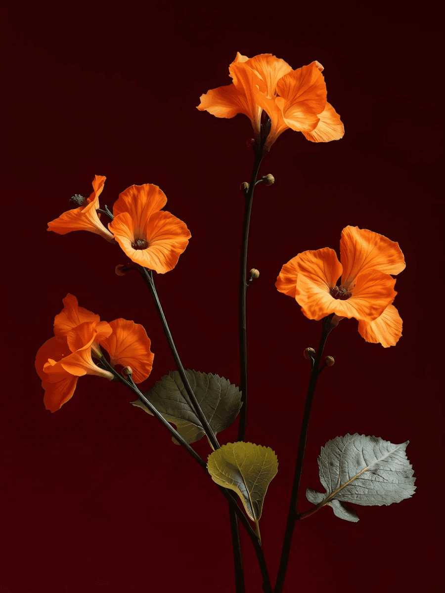 Orange flowers on red