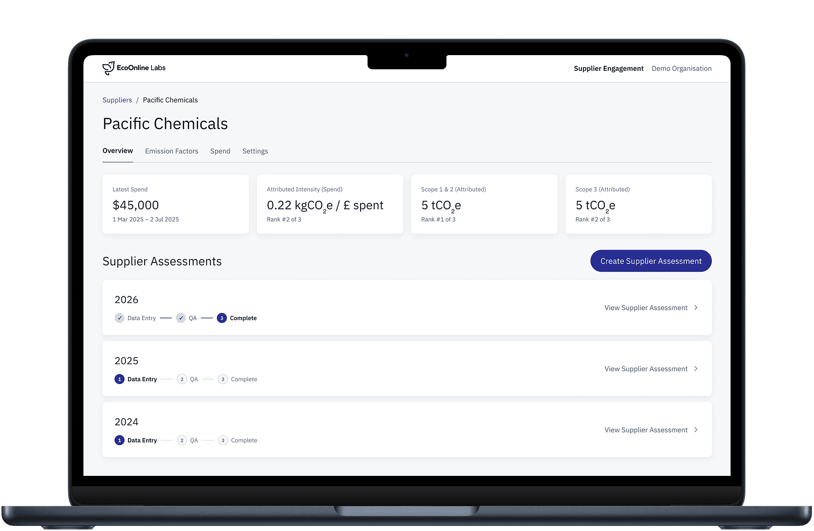 Mockup showing supply chain emissions tracking in a Macbook