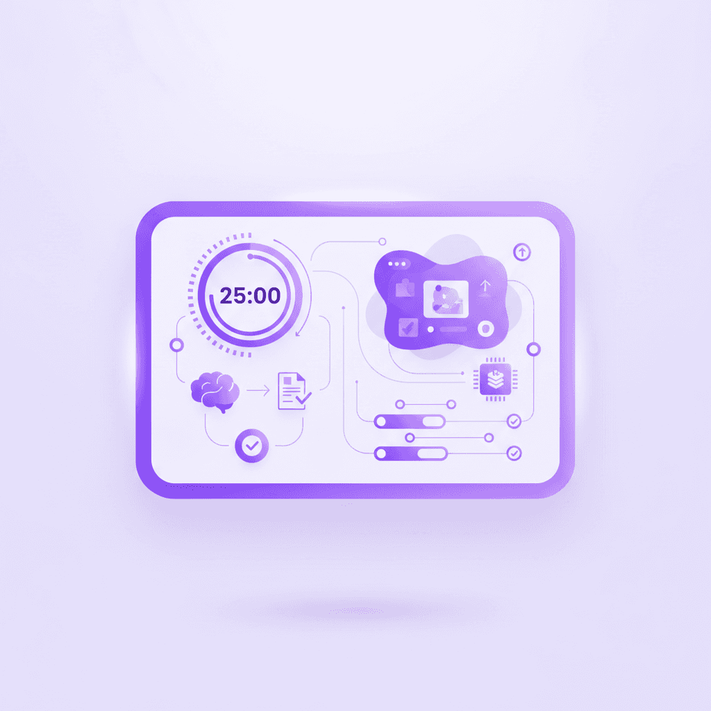 Digital Pomodoro timer app displayed next to a virtual study session window