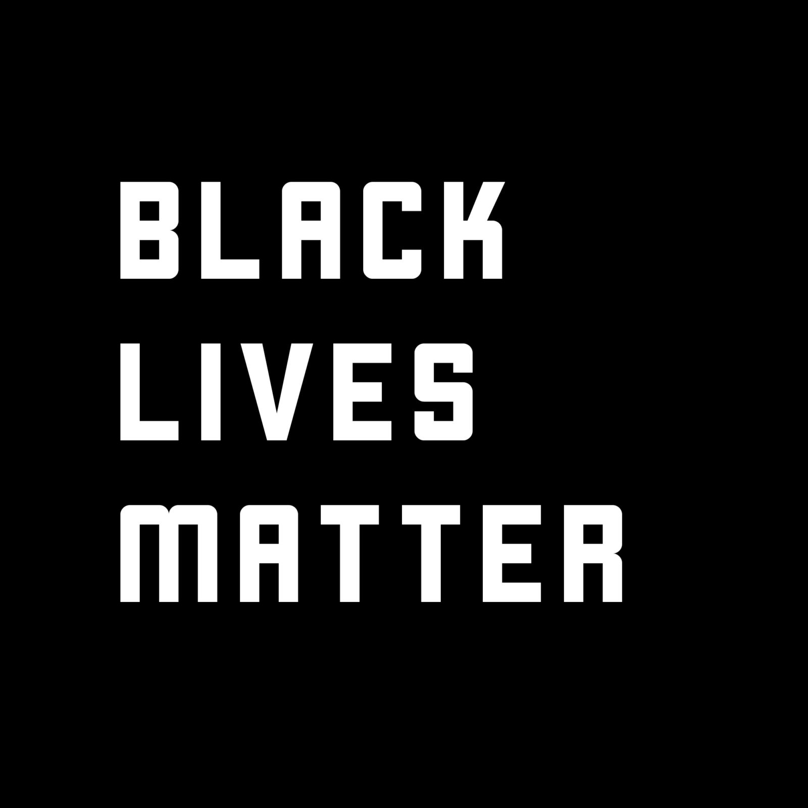 Text on a black background reading "BLACK LIVES MATTER" in bold, white letters.