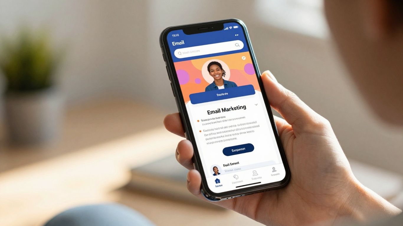 Email marketing dashboard on a smartphone screen.