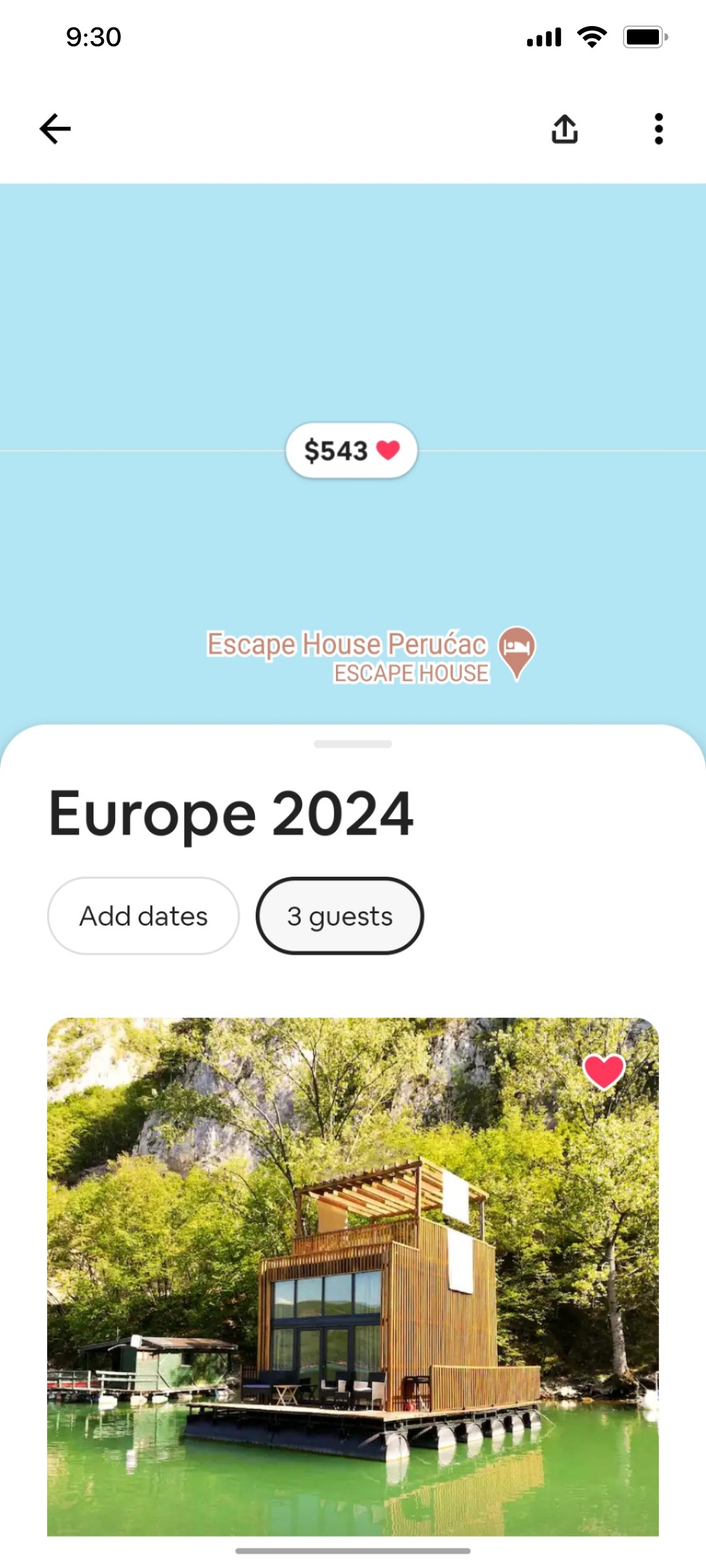 Airbnb Wishlist item screen