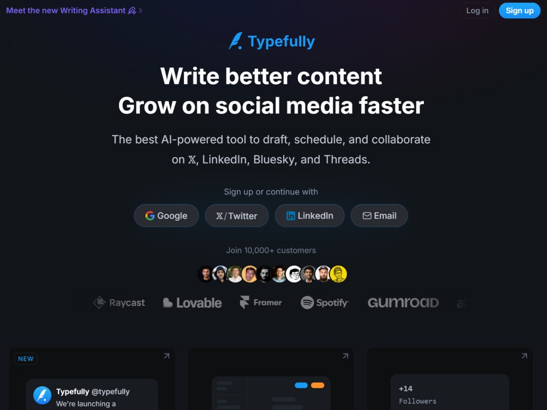 Typefully hero section showing a headline and some avatars