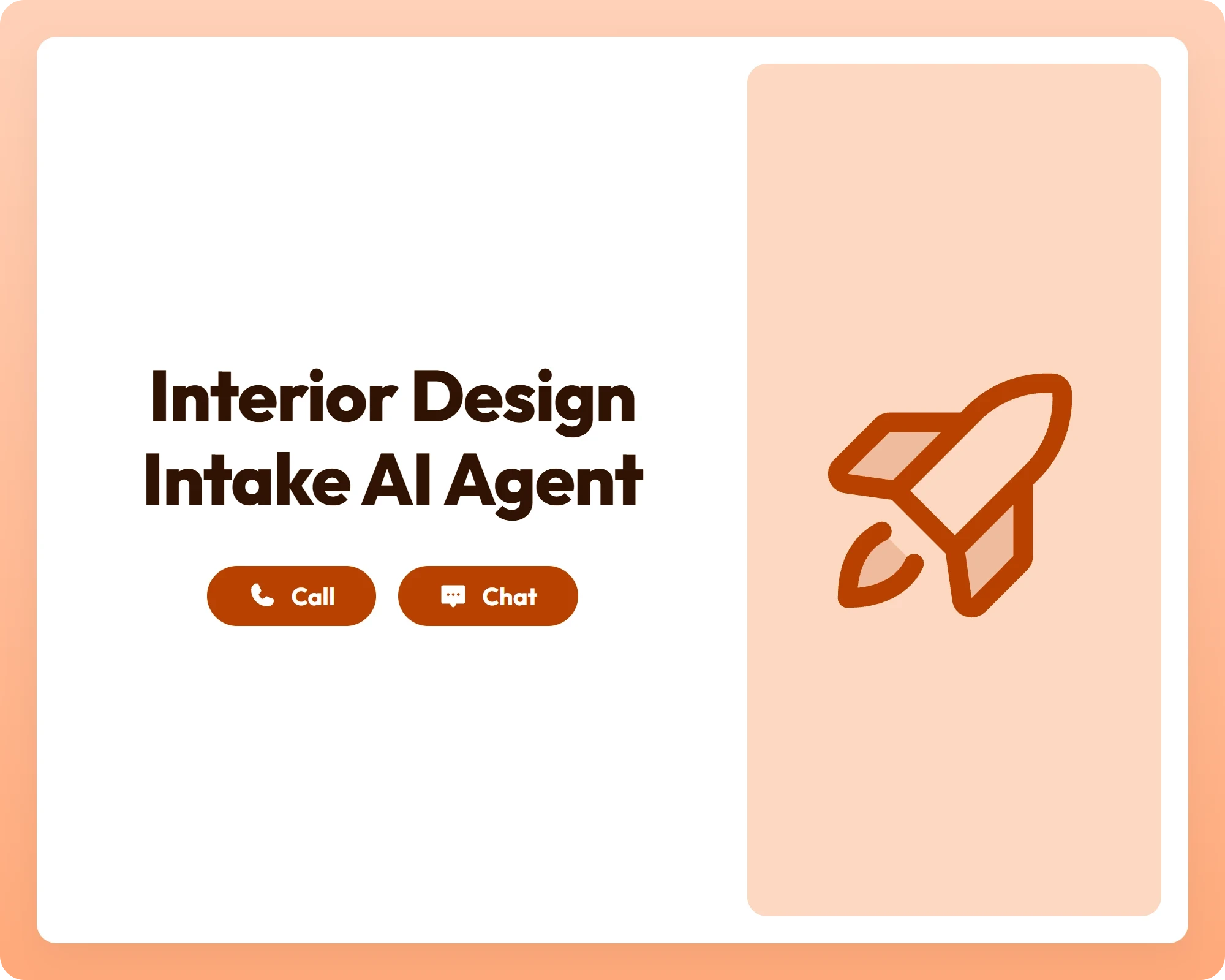 ai intake agent provides call and chat support with a clipboard icon for interior design inquiries