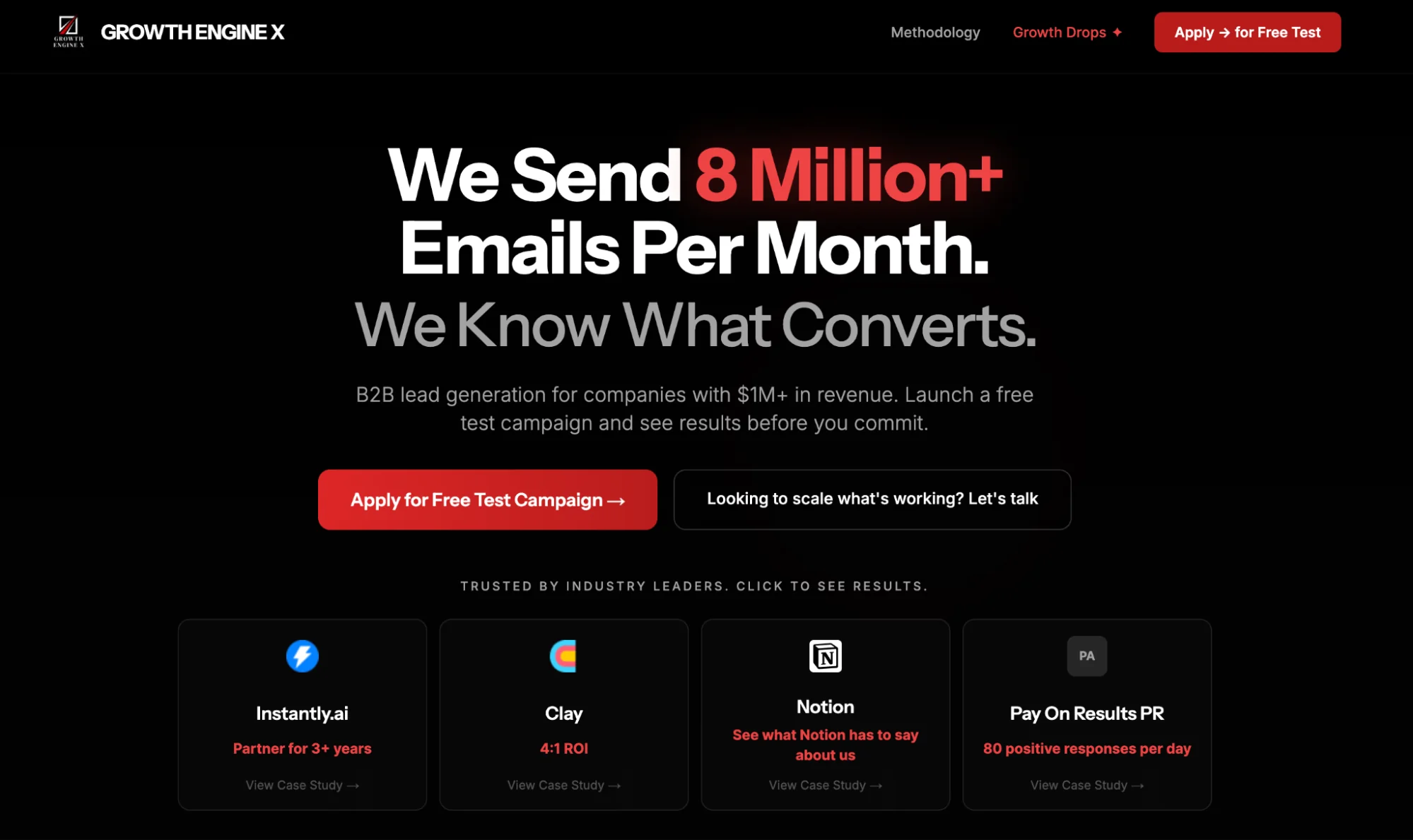 Growth Engine X homepage: Clay agency for B2B cold email and outbound