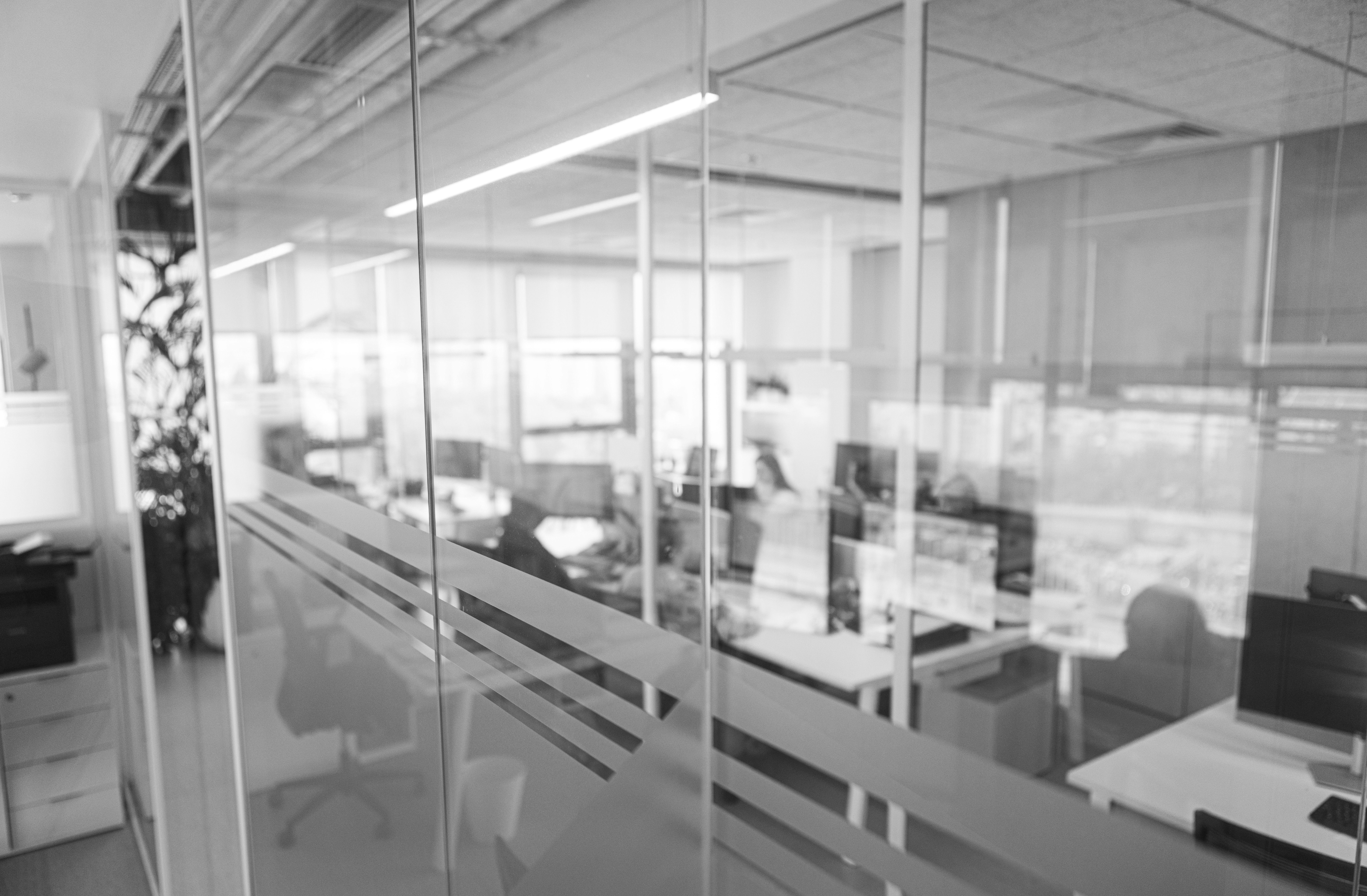 מבט על עמדות המחשבים מהמסדרון